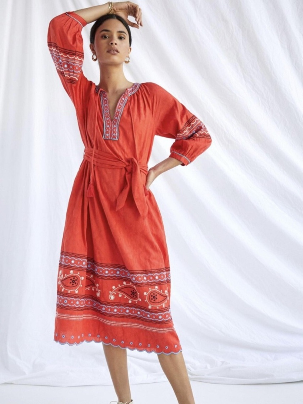 Anthropologie Scarlet Embroidered Maxi Dress